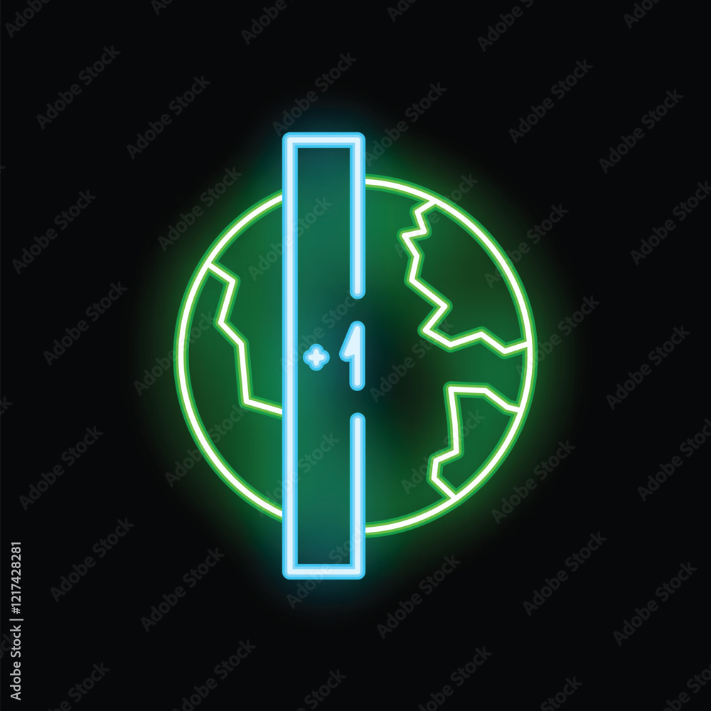 Neon glowing icon of a road leading to planet earth, concept of metaverse Neon glowing icon of a road leading to planet earth, concept of metaverse
