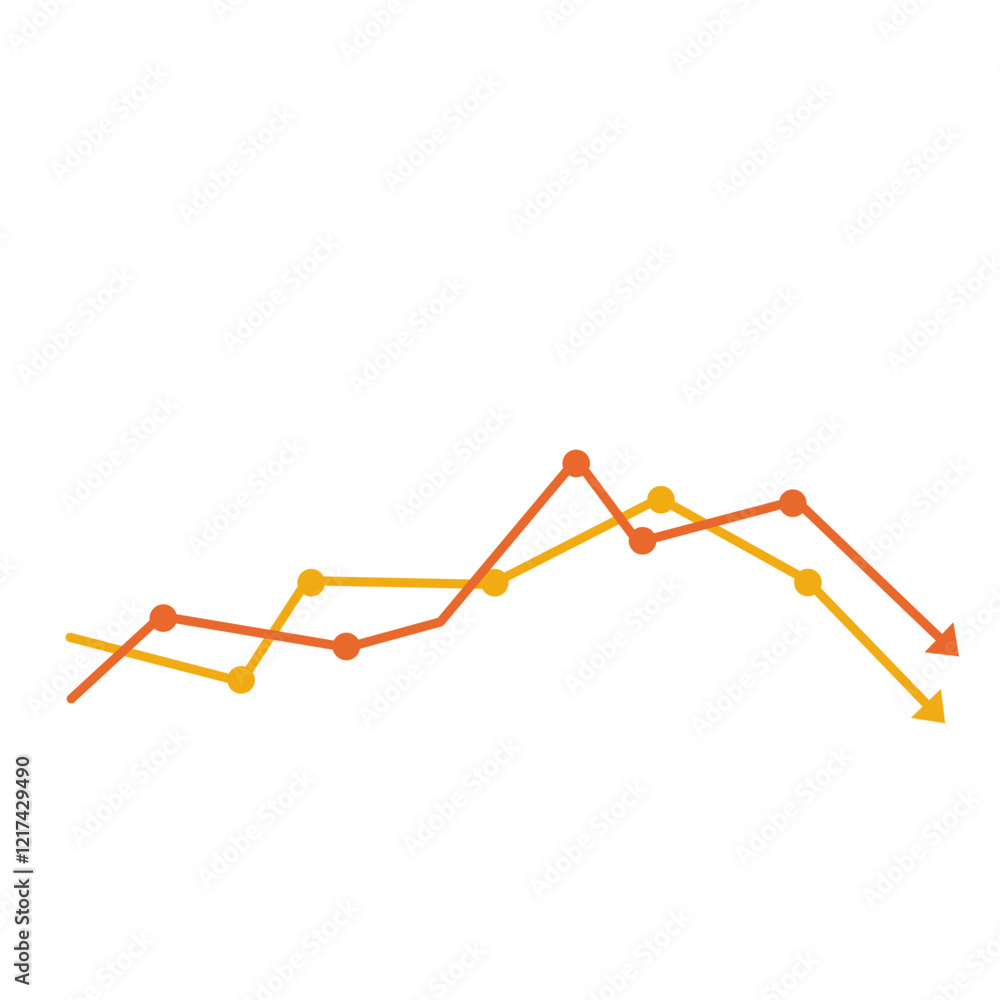 Data analysis graph. Multicolored line chart. Data analysis graph. Multicolored line chart.