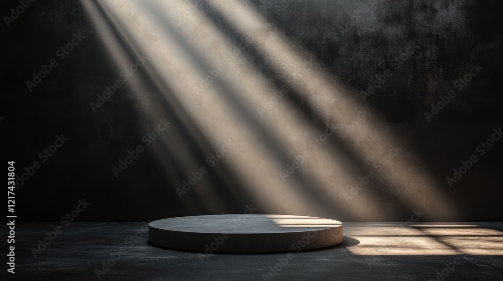 Dark room, spotlight on circular platform. Dark room, spotlight on circular platform.