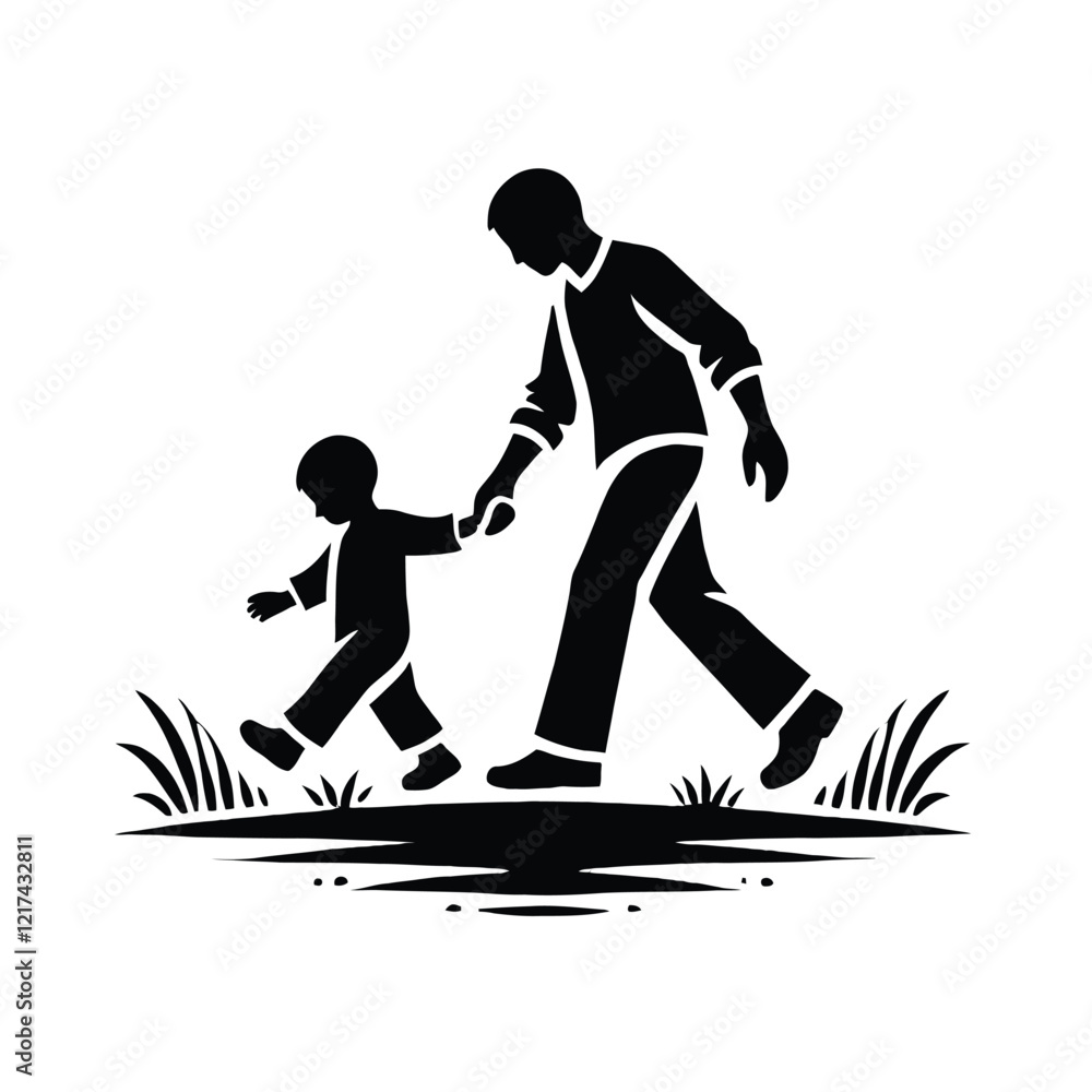 Fototapeta premium Child Walking With Parent