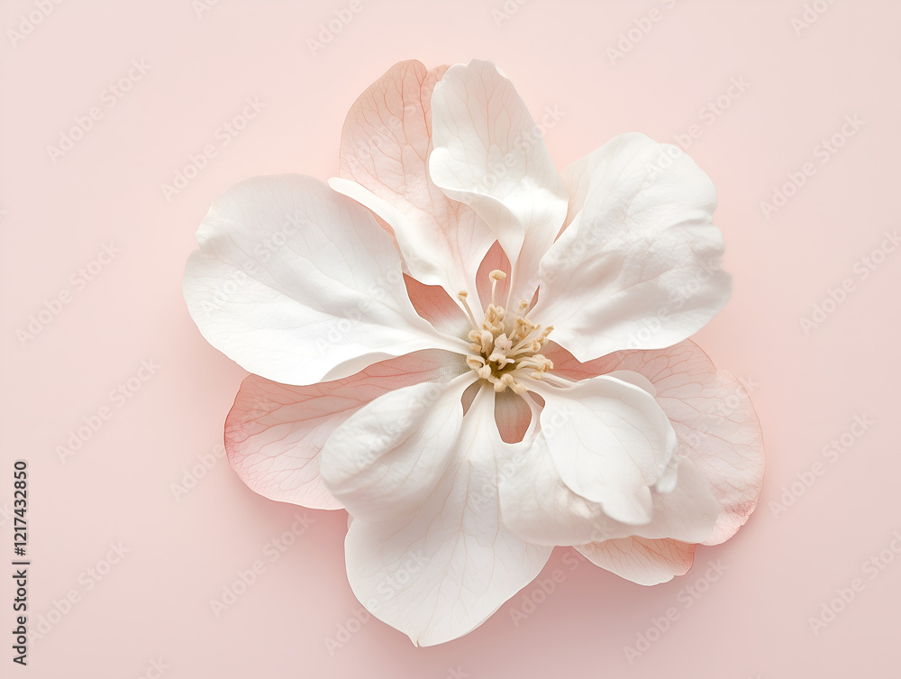 Delicate white blossom with soft pink edges against a pastel pink background, creating a romantic and feminine visual that whispers of spring Delicate white blossom with soft pink edges against a pastel pink background, creating a romantic and feminine visual that whispers of spring