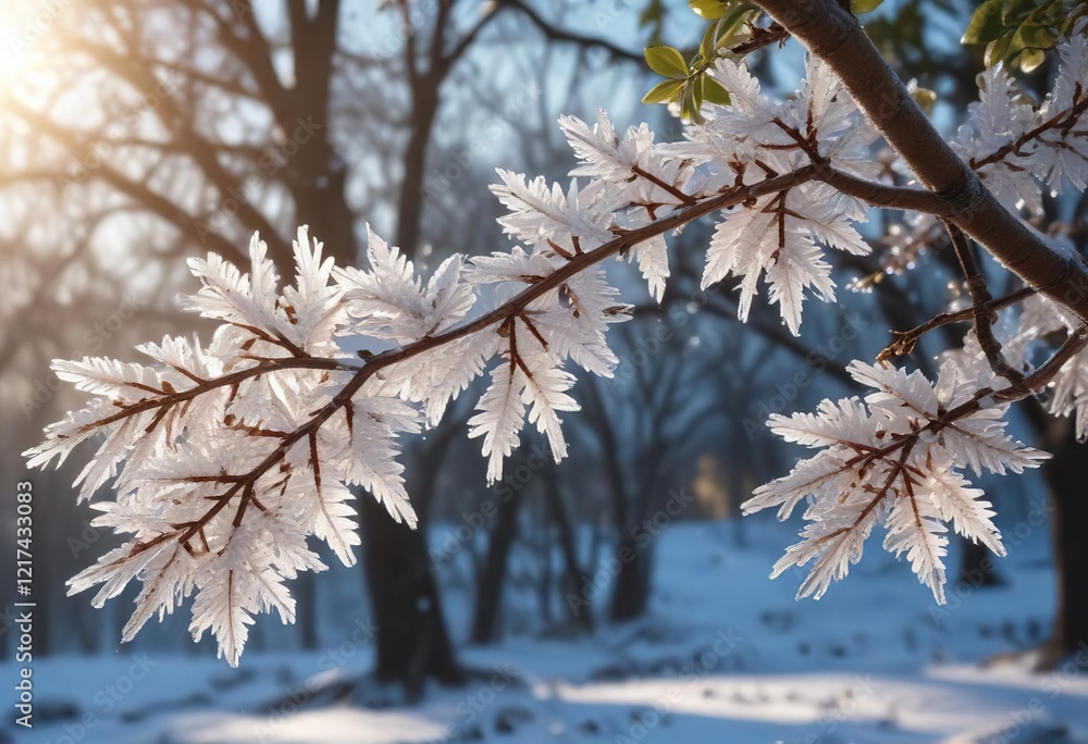 Sparkling ice crystals on tree branches in the sunlight, ice crystals, cold, tree Sparkling ice crystals on tree branches in the sunlight, ice crystals, cold, tree