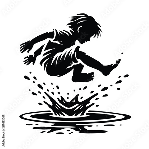 Child Jumping Puddle