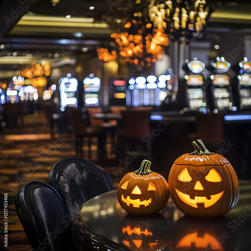 Halloween pumpkins on casino table.