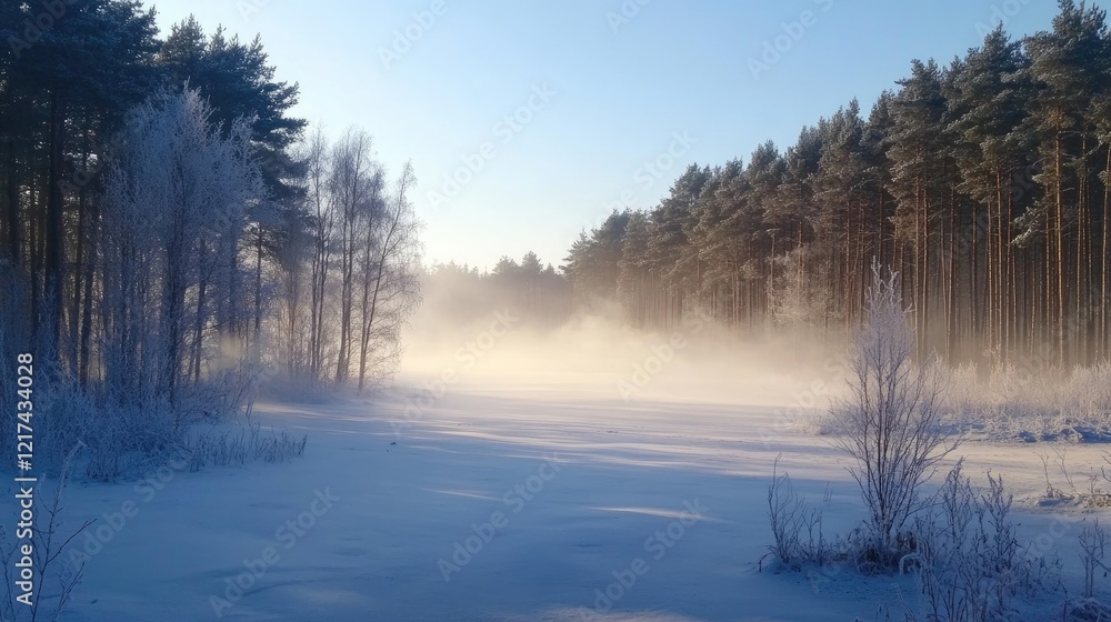 Winter Wonderland: Enchanting Frozen Lake and Misty Forest Winter Wonderland: Enchanting Frozen Lake and Misty Forest