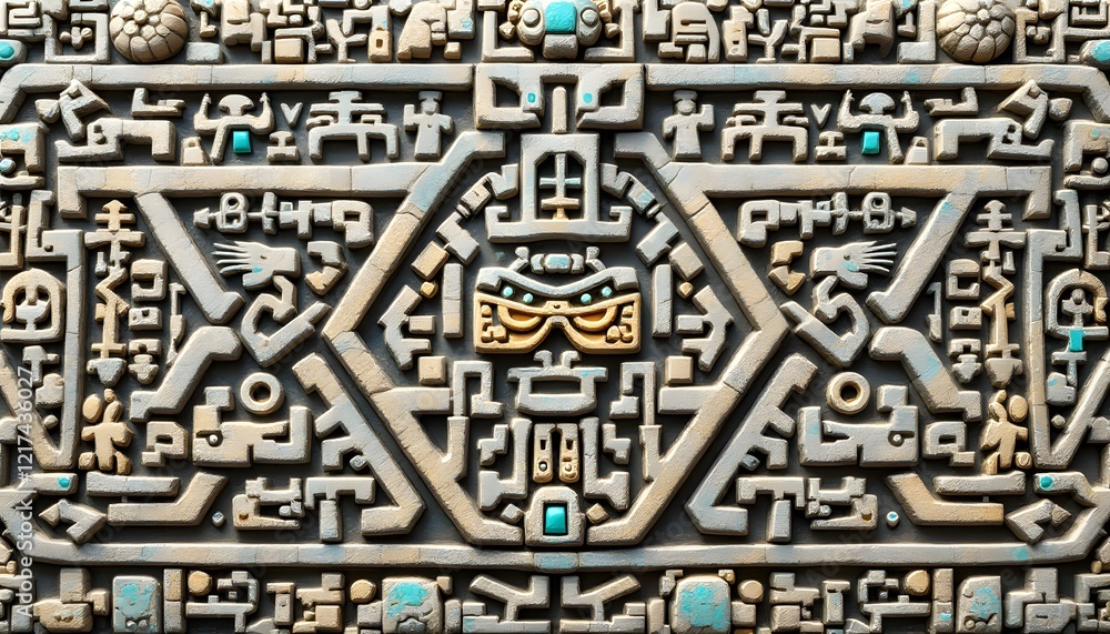 Naklejka premium Ancient Mayan Stone Carving Texture Background Image