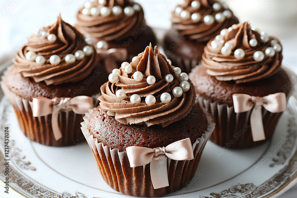 luxury chocolate cupcakes with shimmering pearls and satin ribbons luxury chocolate cupcakes with shimmering pearls and satin ribbons