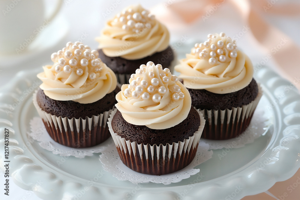 luxury chocolate cupcakes with shimmering pearls and satin ribbons luxury chocolate cupcakes with shimmering pearls and satin ribbons