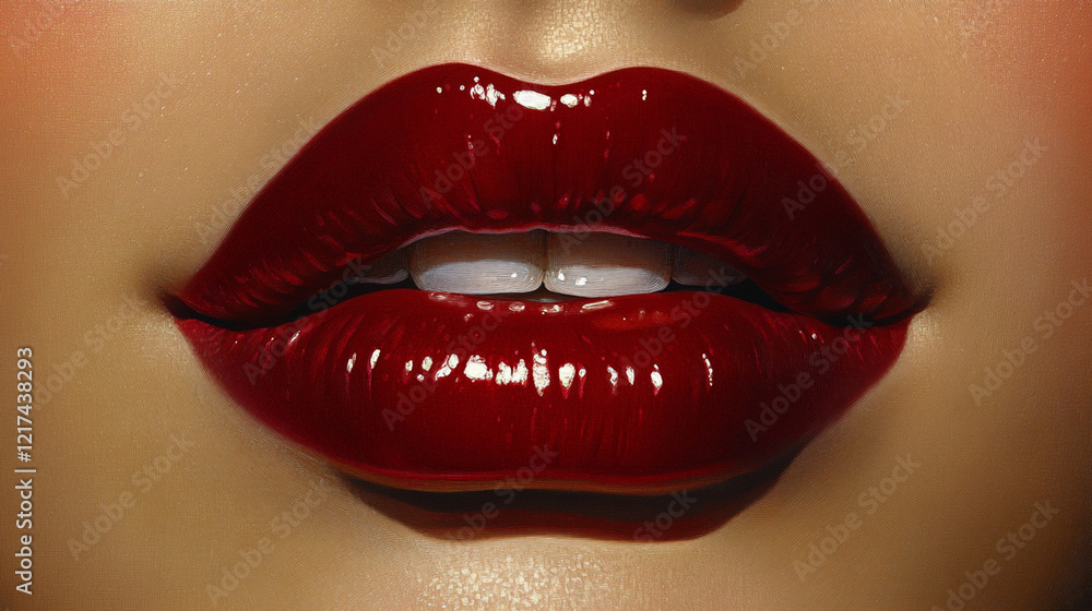 Obraz premium Glossy Red Lips Close-Up