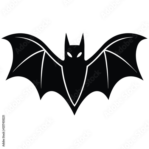 A Bat Taking Flight Simple Black and White Silhouette, bat and bats, halloween set photo