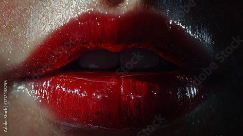 Glossy Red Lips Close-Up