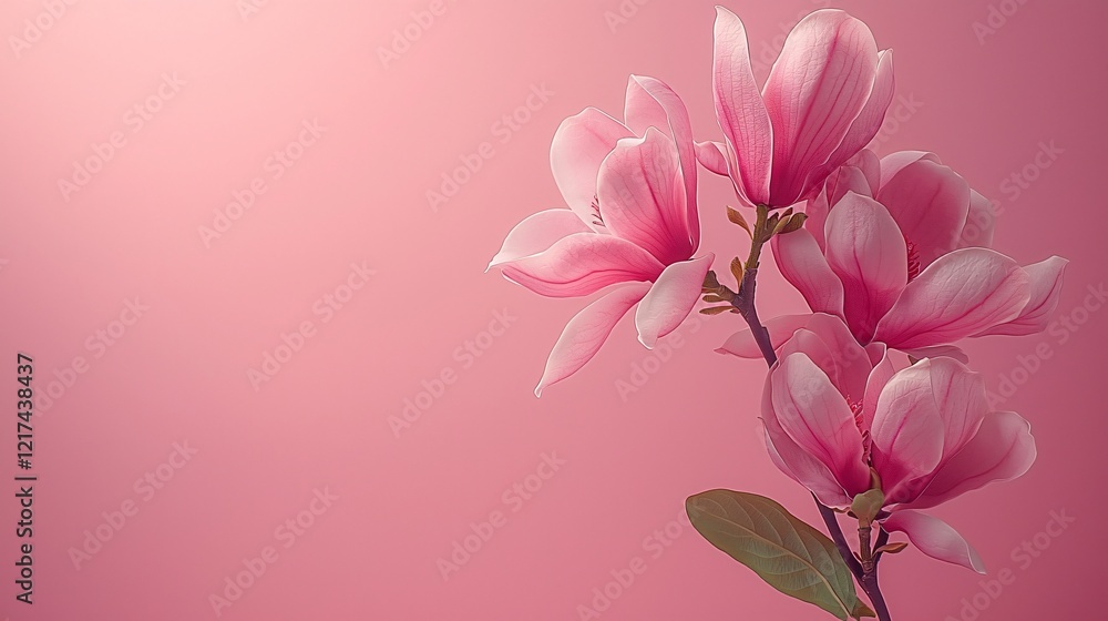 Pink magnolia blossoms, soft background, spring bloom, floral design Pink magnolia blossoms, soft background, spring bloom, floral design