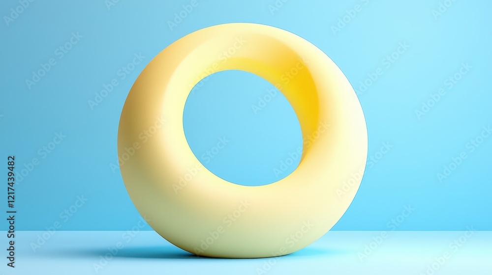 Yellow circular abstract sculpture on blue background showcasing modern art and minimalistic design elements in a creative space Yellow circular abstract sculpture on blue background showcasing modern art and minimalistic design elements in a creative space