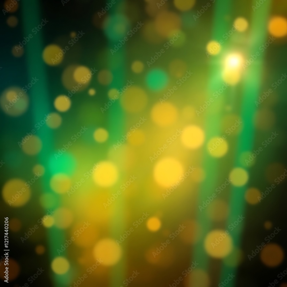 Fototapeta premium An ethereal scene with warm autumn colors and a light aura. The background is an abstract blend of dark blue, green, emerald, teal, lime, yellow, and white, with a color gradient