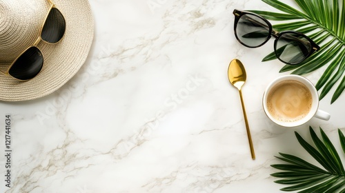 Wallpaper Mural Flat lay, top view, copy space, empty middle mockup, white marble table background Torontodigital.ca