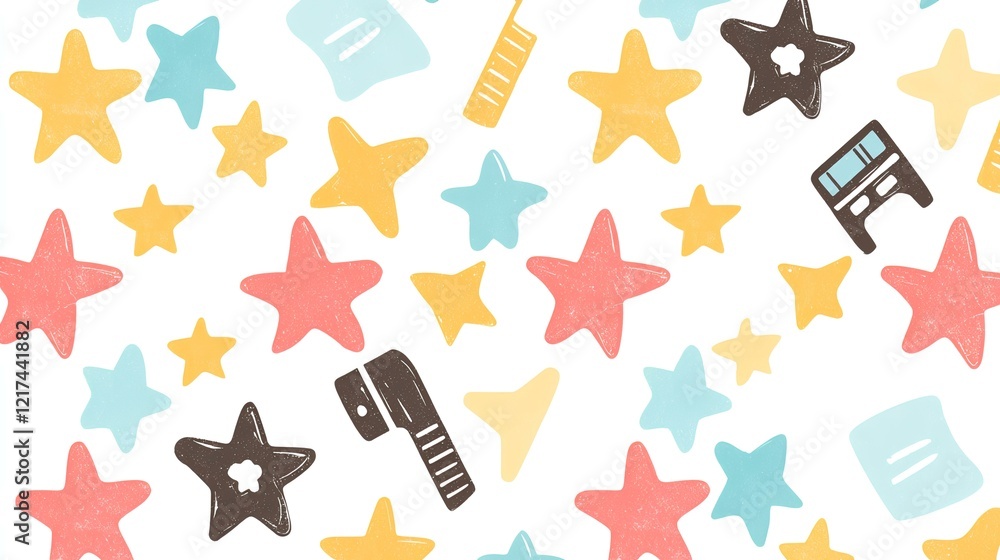 Colorful star pattern with dental tools; seamless design for fabric, wallpaper, or kid's products Colorful star pattern with dental tools; seamless design for fabric, wallpaper, or kid's products