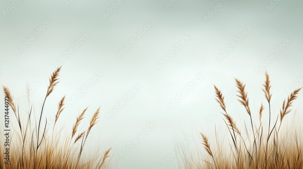 Fototapeta premium Soft and Serene Background with Light Brown Grass Against a Gentle Blue Sky with a Calm and Peaceful Atmosphere