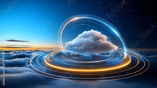 Dynamic cloud transformation sky above the horizon digital art cosmic environment elevated perspective visualizing abstract concepts in nature