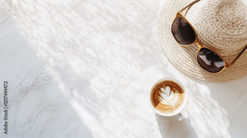 Flat lay, top view, copy space, empty middle mockup, white marble table background