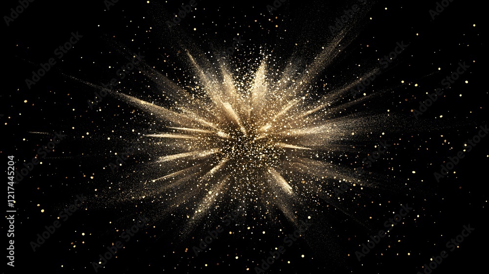 Fototapeta premium Golden Glitter Explosion over Dark Gradient Celebratory Luxury Background
