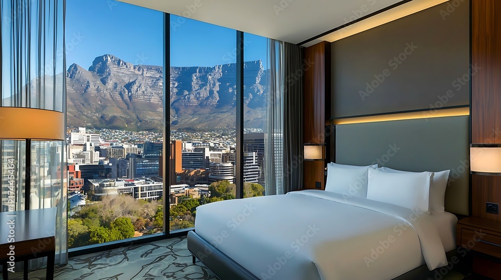 Fototapeta premium Luxury Cape Town hotel room, mountain view