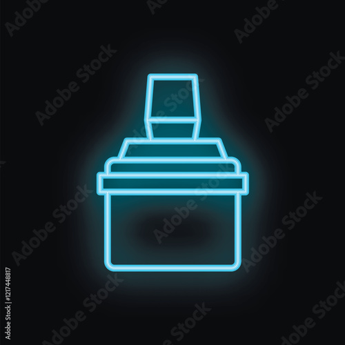 Neon voting box glowing on a black background, representing the concept of elections