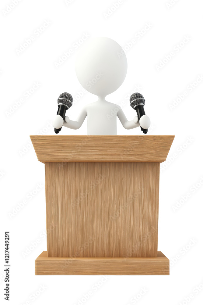 Isolated White Figure with Microphones Podium Isolated White Figure with Microphones Podium