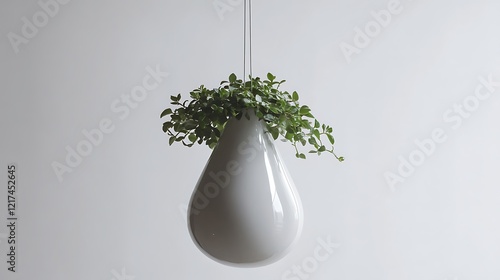 A hanging pot shaped like a raindrop with smooth glossy surfaces photo