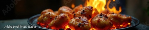 Wallpaper Mural Flaming hot coals beneath a platter of juicy grilled chicken, fire, appetizing, coals Torontodigital.ca