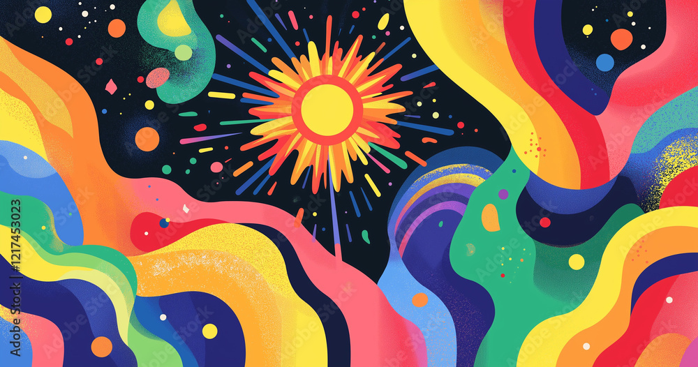 Retro Groovy Rainbow Stripes Illustration 1960s-Inspired Bold Colors and Swirling Patterns for Fun, Energetic, and Joyful Designs Retro Groovy Rainbow Stripes Illustration 1960s-Inspired Bold Colors and Swirling Patterns for Fun, Energetic, and Joyful Designs