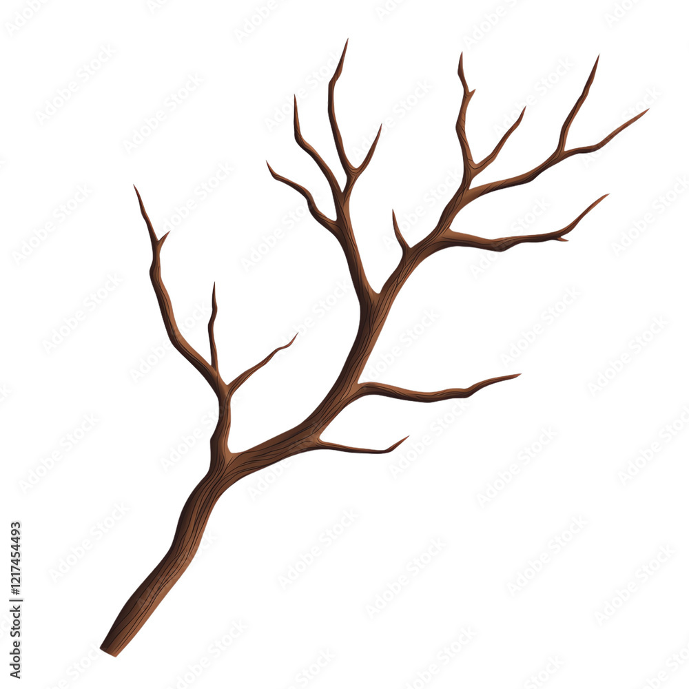 A bare branch with intricate twigs and textures. PNG A bare branch with intricate twigs and textures. PNG