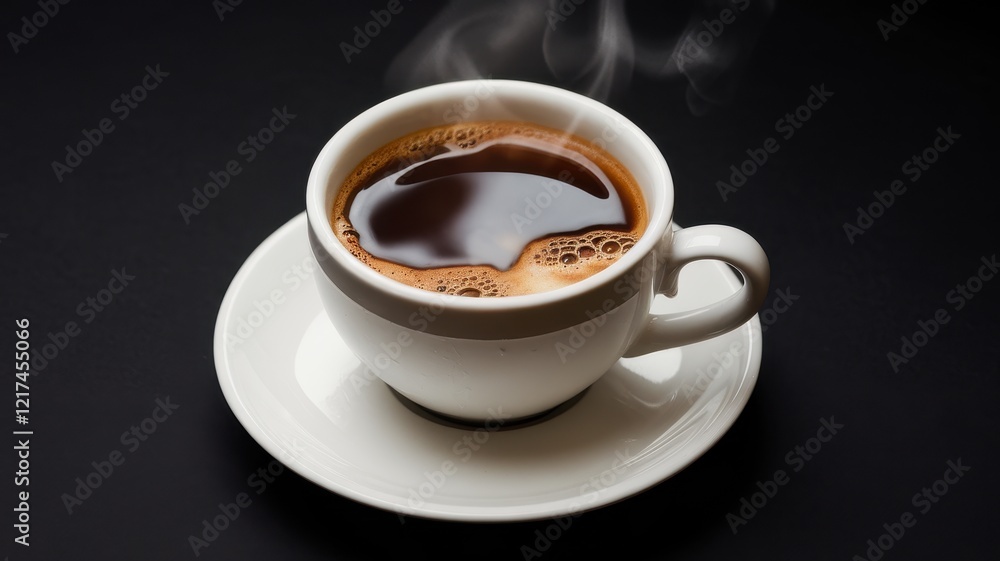 A steaming cup of freshly brewed coffee on a black surface, showcasing its rich dark color and inviting aroma, perfect for coffee lovers. A steaming cup of freshly brewed coffee on a black surface, showcasing its rich dark color and inviting aroma, perfect for coffee lovers.