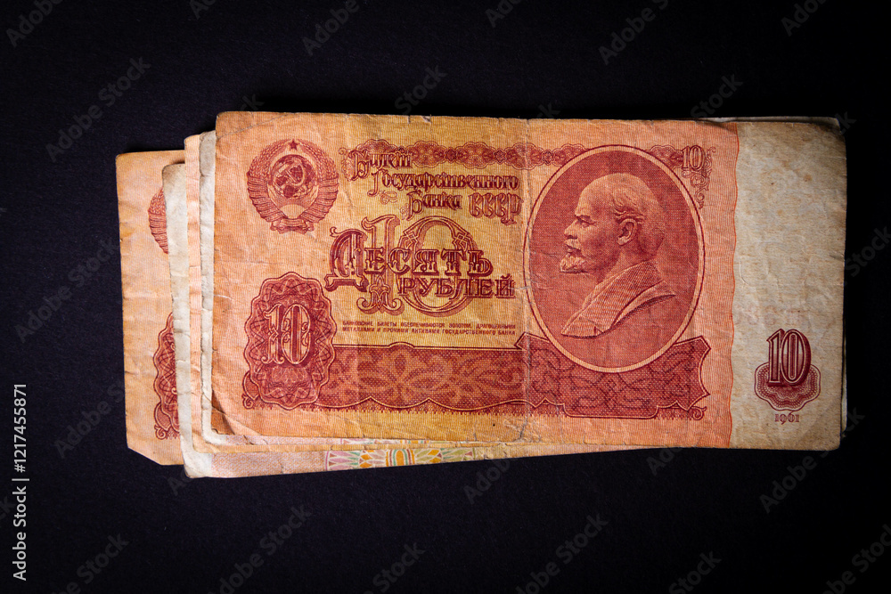 Soviet banknote 10 rubles. Ruble denomination. currency change for payment. Lenin on money. The money of the Soviet people. Soviet banknote 10 rubles. Ruble denomination. currency change for payment. Lenin on money. The money of the Soviet people.