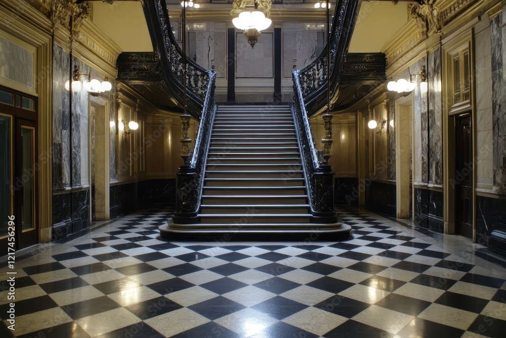 Fototapeta premium Grand Staircase in Elegant Marble Hallway