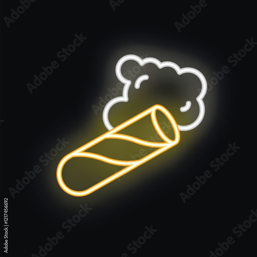 Neon sign representing a cigar smoking with smoke on black background