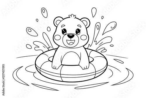 bear with a water coloring page for kids