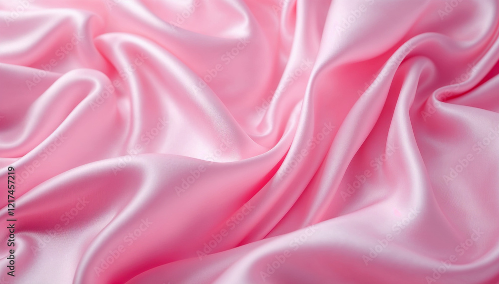 Fototapeta premium Smooth pink satin fabric drapes elegantly in soft waves showcasing its luxurious texture and sheen