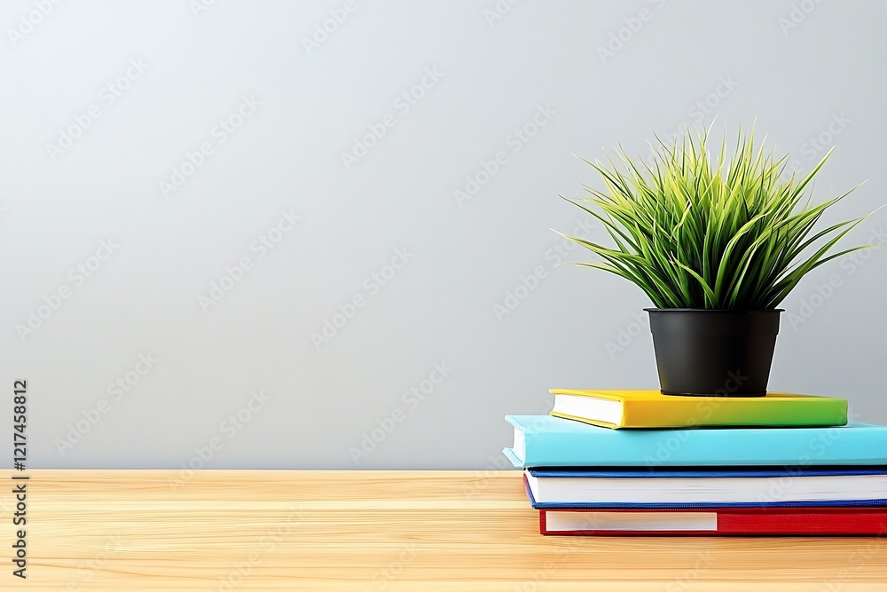 Peaceful Study Space with Books and Plant Peaceful Study Space with Books and Plant