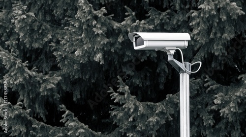 Surveillance camera on wall. Security concept background.