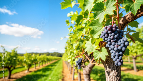 Wallpaper Mural Vibrant vineyard with ripening grapes under blue sky, harvest abundance with copy space Torontodigital.ca