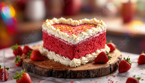 cake with strawberry and cream for valentine photo