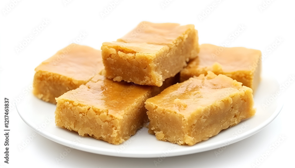 Plate with tasty peanut bars (kozinaki) isolated on white Plate with tasty peanut bars (kozinaki) isolated on white
