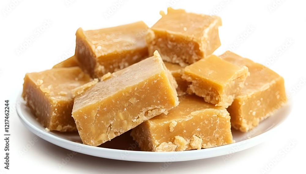 Plate with tasty peanut bars (kozinaki) isolated on white Plate with tasty peanut bars (kozinaki) isolated on white