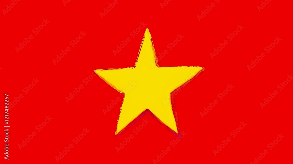 Yellow star moving in stop motion animation style hand drawn on red background, Vietnam flag Yellow star moving in stop motion animation style hand drawn on red background, Vietnam flag