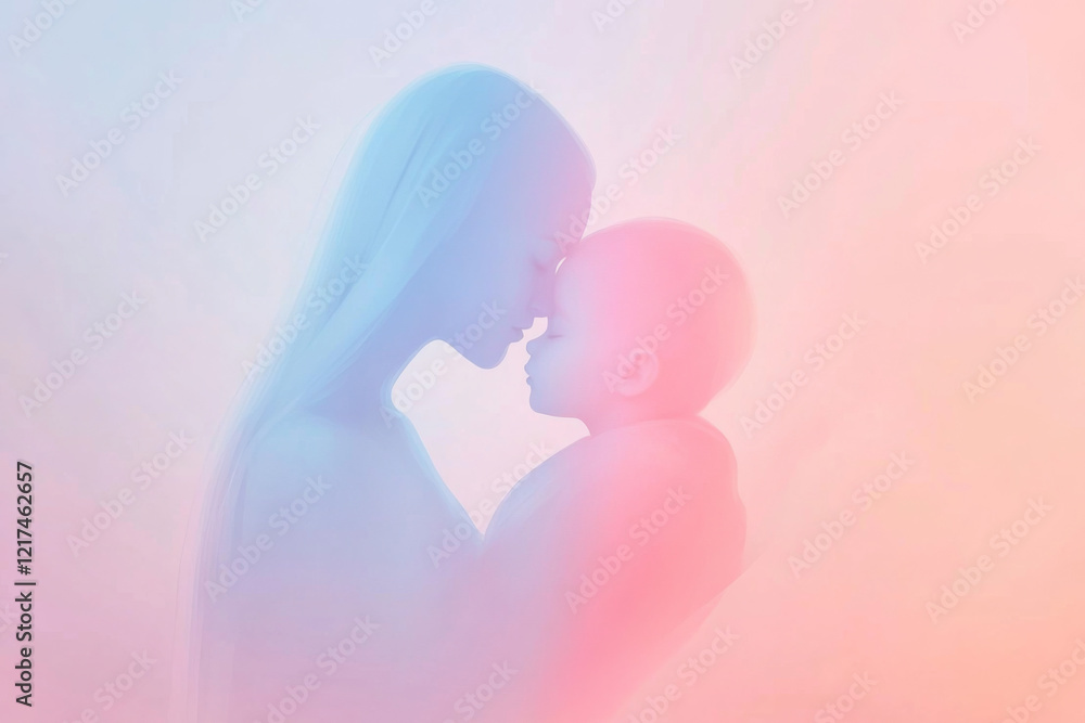 Emotional connection between mother and child captured with soft colors and gentle silhouettes