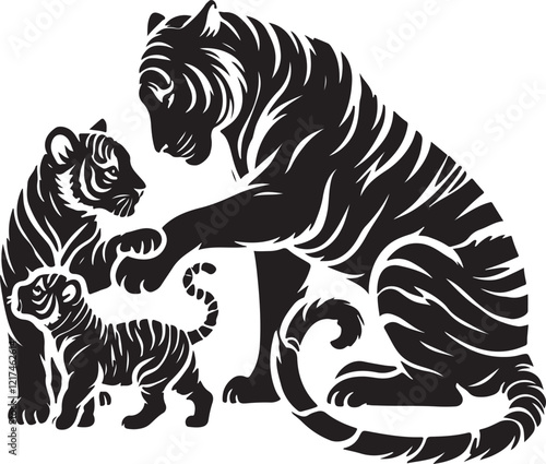 Wallpaper Mural tiger silhouette drawing style photo black and white background.  Torontodigital.ca