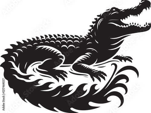 Wallpaper Mural alligator silhouette drawing style photo black and white background.  Torontodigital.ca