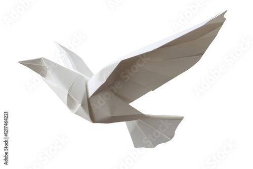 White origami of a bird flying. Transparent background