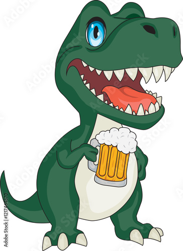 Tyrannosaurus cute dinosaur holding beer glass vector mascot 