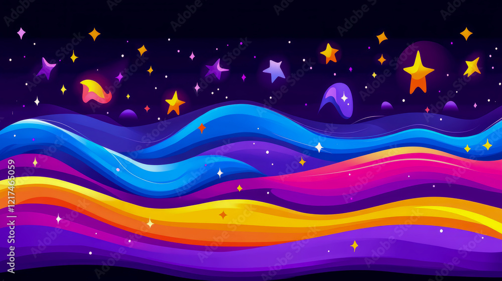 Fototapeta premium Cosmic Wave Abstract: Vibrant Swirls of Color and Stars